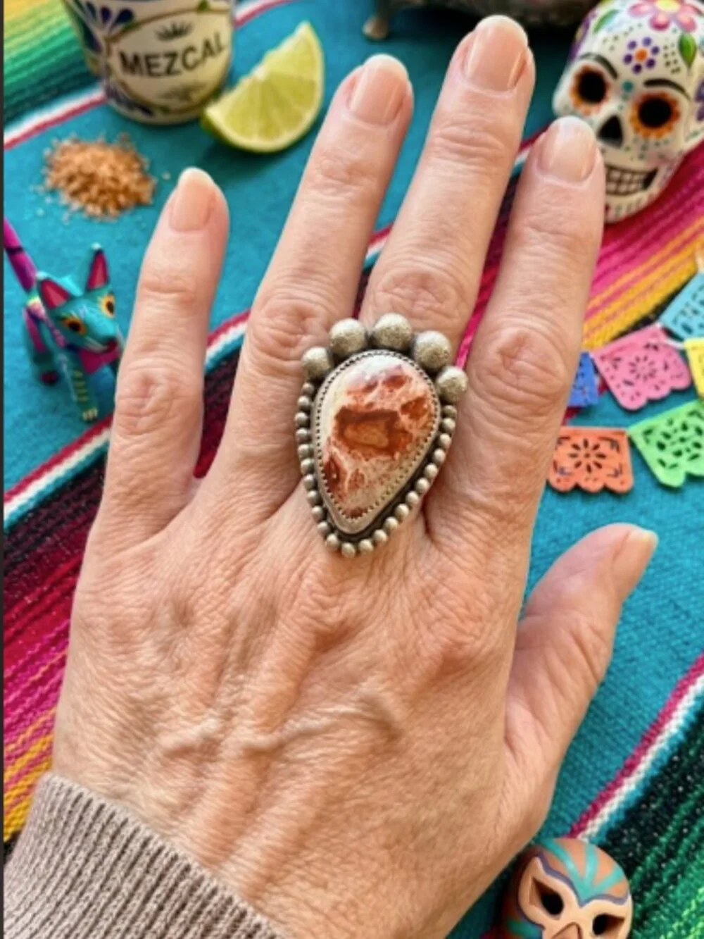 Sterling Steel Cantera Mexican Opal ring